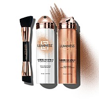 Luminess Airbrush Spray Silk Foundation Starter Kit Deep Rich Foundation Primer Dualsided Angled Buffing Brush Medium