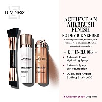 Luminess Airbrush Spray Silk Foundation Starter Kit Deep Rich Foundation Primer Dualsided Angled Buffing Brush Medium