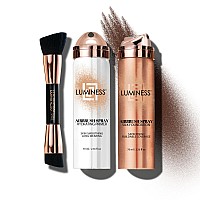 Luminess Airbrush Spray Silk Foundation Starter Kit Rich Dark Foundation Primer Dualsided Angled Buffing Brush Medium