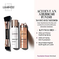 Luminess Airbrush Spray Silk Foundation Starter Kit Rich Dark Foundation Primer Dualsided Angled Buffing Brush Medium