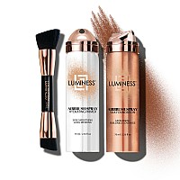 Luminess Airbrush Spray Silk Foundation Starter Kit Light Rich Foundation Primer Dualsided Angled Buffing Brush Medium