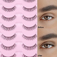 Eyelashes Natural Look Short Wispy False Lashes 3D Natural Crisscross Faux Mink Lashes With Clear Bands 7 Pairs By Yawamica