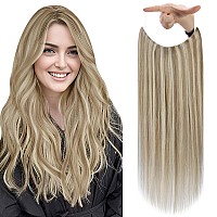 Fshine Invisible Wire Hair Extensions Real Human Hair Dirty Blonde Highlighted Light Blonde Wire Human Hair Extensions One Piece