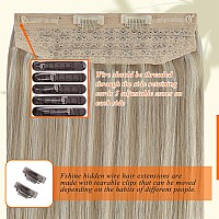 Fshine Invisible Wire Hair Extensions Real Human Hair Dirty Blonde Highlighted Light Blonde Wire Human Hair Extensions One Piece