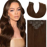 Caliee Chocolate Brown Clip In Hair Extensions Real Human Hair 7Pcs 16Inch 110G Seamless Clip In Hair Extensions Virgin Human Ha