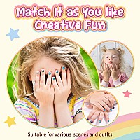 Modelones 144Pcs 6 Pack Press on Nails for Kids Children Acrylic Fake Nails Pre-glue Full Cover Glitter Gradient Color Heart Cat Short False Nail Art Kits Sets Valentines Day Gifts for Kids Girls