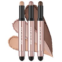 Focallure 3 Pcs No Crease Eyeshadow Sticksshimmer Matte Eye Shadow Crayon With Blending Brushsmooth Cream Highlighter Penlo