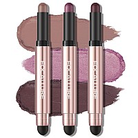 FOCALLURE 3 Pcs No Crease Eyeshadow Sticks,Shimmer & Matte Eye Shadow Crayon Set with Blending Sponge Brush,Smooth Texture Cream Eye Highlighter Pen,Long Lasting Waterproof Eyeshadow Brightener Stick Makeup,Limerence