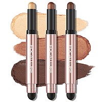 FOCALLURE 3 Pcs No Crease Eyeshadow Sticks,Shimmer & Matte Eye Shadow Crayon Set with Blending Sponge Brush,Smooth Texture Cream Eye Highlighter Pen,Long Lasting Waterproof Eyeshadow Brightener Stick Makeup,the West Coast