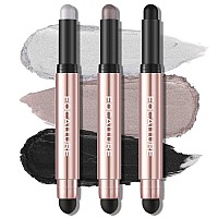 FOCALLURE 3 Pcs No Crease Eyeshadow Sticks,Shimmer & Matte Eye Shadow Crayon Set with Blending Sponge Brush,Smooth Texture Cream Eye Highlighter Pen,Long Lasting Waterproof Eyeshadow Brightener Stick Makeup,Falling Sky