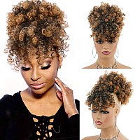 Cetiq Afro Puff Drawstring Ponytail With Kinky Curly Hair Clip In Bangs Short Ponytail Hair Extensions Updo Hairpieces For Women