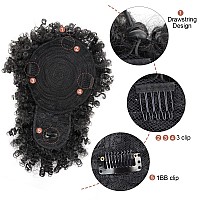 Cetiq Afro Puff Drawstring Ponytail With Bangs Pineapple Updo Hair For Black Women Short Kinky Curly Ponytail Bun 1B