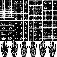 14 Sheets Henna Tattoo Stencils Kit Reusable For Women Girls And Kids 130 Pcs Tattoo Templates Temporary Indian Arabian Glitter