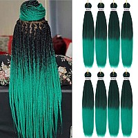 Pre Stretched Braiding Hair Ombre 30 Inch 8 Packs Synthetic Crochet Braids Hot Water Setting Professional Soft Yaki Texture Synthetic Hair Extensions(30 Inch 1B/Green)