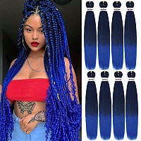 Pre Stretched Braiding Hair Ombre 30 Inch 8 Packs Synthetic Crochet Braids Hot Water Setting Professional Soft Yaki Texture Synthetic Hair Extensions(30 Inch 1B/Blue)