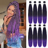 Pre Stretched Braiding Hair Ombre 30 Inch 8 Packs Synthetic Crochet Braids Hot Water Setting Professional Soft Yaki Texture Synthetic Hair Extensions(30 Inch 1B/Purple)