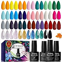 Jewhiteny 30Pcs Nail Polish Kit 27 Colors Green Blue Pink Orange Gitter Sock Off Gel Polish With Matte Glossy Top Base Coat For