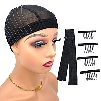 Atimiaza Wig Cap With Guideline Map For Wig Making Stretchable Mesh Dome Caps With 1 Elastic Band And 4 Wig Combs For Beginners