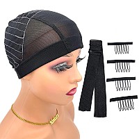 Atimiaza Wig Cap With Guideline Map For Wig Making Stretchable Mesh Dome Caps With 1 Elastic Band And 4 Wig Combs For Beginners