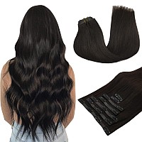 Maxita Hair Extensions Clip In Human Hair 16 Inch 130G 7Pcs Dark Brown Hair Extensions Seamless Clip In Hair Extensions Real H