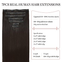 Maxita Hair Extensions Clip In Human Hair 16 Inch 130G 7Pcs Dark Brown Hair Extensions Seamless Clip In Hair Extensions Real H