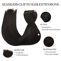 Maxita Hair Extensions Clip In Human Hair 16 Inch 130G 7Pcs Dark Brown Hair Extensions Seamless Clip In Hair Extensions Real H