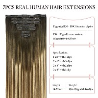 Maxita Human Hair Extensions Clip In Balayage Walnut Brown To Ash Brown And Bleach Blonde 7Pcs 150G 22 Inch Seamless Clip In H