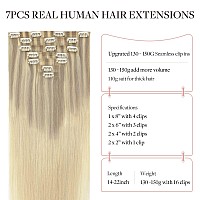 Maxita Hair Extensions Real Human Hair 150G 7Pcs Balayage Ash Blonde To Golden Blonde And Platinum Blonde 22 Inch Seamless Cli