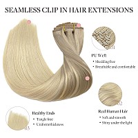 Maxita Hair Extensions Real Human Hair 150G 7Pcs Balayage Ash Blonde To Golden Blonde And Platinum Blonde 22 Inch Seamless Cli