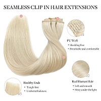 Maxita Hair Extensions Real Human Hair Platinum Blonde 7Pcs 130G 16 Inch Seamless Clip In Hair Extensions Human Hair Remy Clip