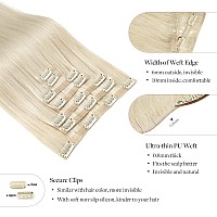 Maxita Hair Extensions Real Human Hair Platinum Blonde 7Pcs 130G 16 Inch Seamless Clip In Hair Extensions Human Hair Remy Clip