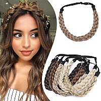 Hairro 5 Strands Medium Hairband For Girls And Women Synthetic Plaited Headband With Elastic Strap Light Brown Ash Blonde 1