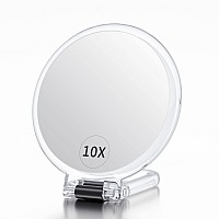 Beautifive Hand Mirror with Handle 10X/1X, Double Sided Magnifying Make up Mirror with Stand, Foldable Hand Held Compact Mirror for Makeup, Portable Travel Makeup Mirror for Women