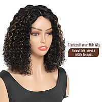 Fine Plus Highlight 1B30 Curly Wigs For Black Women 150 Density Short Curly Wigs For Women Glueless Wigs With Middle Part Lace