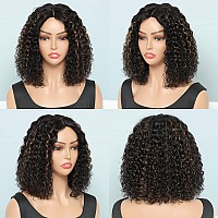 Fine Plus Highlight 1B30 Curly Wigs For Black Women 150 Density Short Curly Wigs For Women Glueless Wigs With Middle Part Lace