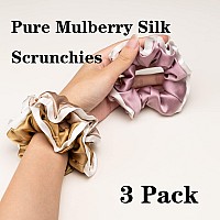 Silmer Silk Scrunchies for Hair 100% Mulberry 3 Pack(Pale Mauve, Apricot,Champaign Gold)