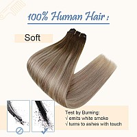 Easyouth Sew In Hair Extensions Human Hair Weft Hair Extensions Ombre Dark Brown To Light Brown Mix Light Blonde Weft Hair Exten