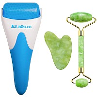 Natural Stone Jade Roller And Gua Sha Set For Face And Eye Ice Roller Facial Cooling Massage Roller