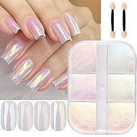 6 Colors Chrome Nail Powder Metallic Mirror Effect Aurora Magic White Pearl Chrome Nails Powder For Nail Art Gel Polish Metalli