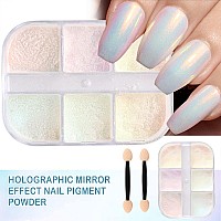 6 Colors Chrome Nail Powder Metallic Mirror Effect Aurora Magic White Pearl Chrome Nails Powder For Nail Art Gel Polish Metalli