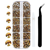 3792 Pcs gold Flatback Rhinestones Set for Nail, Art, crafts, Makeup, Tumblers glitter Round with Tweezers and Picking Pen(SS6SS20)