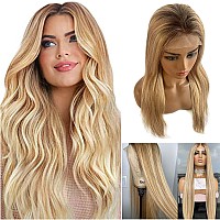 24Inch Long Blonde Highlight Lace Front Wigs 4X4 Lace Closure Ombre Brown Human Hair Wig Straight Highlights 9A Brazilian Virgin