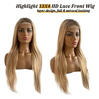 24Inch Long Blonde Highlight Lace Front Wigs 4X4 Lace Closure Ombre Brown Human Hair Wig Straight Highlights 9A Brazilian Virgin