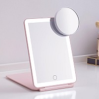 Led Foldable Travel Makeup Mirror 5X6 Inches3 Colors Light Modes Usb Rechargeable Touch Screen Portable Tabletop Cosmetic Mir