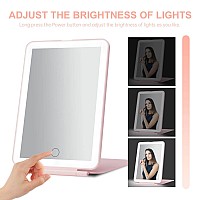 Led Foldable Travel Makeup Mirror 5X6 Inches3 Colors Light Modes Usb Rechargeable Touch Screen Portable Tabletop Cosmetic Mir