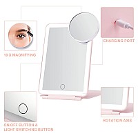 Led Foldable Travel Makeup Mirror 5X6 Inches3 Colors Light Modes Usb Rechargeable Touch Screen Portable Tabletop Cosmetic Mir