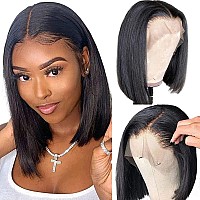 Qangelabeauty 14 Inch Short Bob Wigs 13X4 Frontal Bob Transparent Lace Front Wigs Human Hair Pre Plucked Brazilian Virgin Hair W