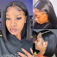 Qangelabeauty 14 Inch Short Bob Wigs 13X4 Frontal Bob Transparent Lace Front Wigs Human Hair Pre Plucked Brazilian Virgin Hair W