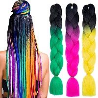 Tengshuo Fly 3 Packs 24 Inch Braiding Hair Ombre Jumbo Braiding Hair For Women Extensions 24 Inch Kanekalon Heat Resistance Synt