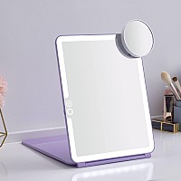 Led Foldable Travel Makeup Mirror 7X9 Inches 3 Colors Light Modes Usb Rechargeable Touch Screen Portable Tabletop Cosmetic Mi